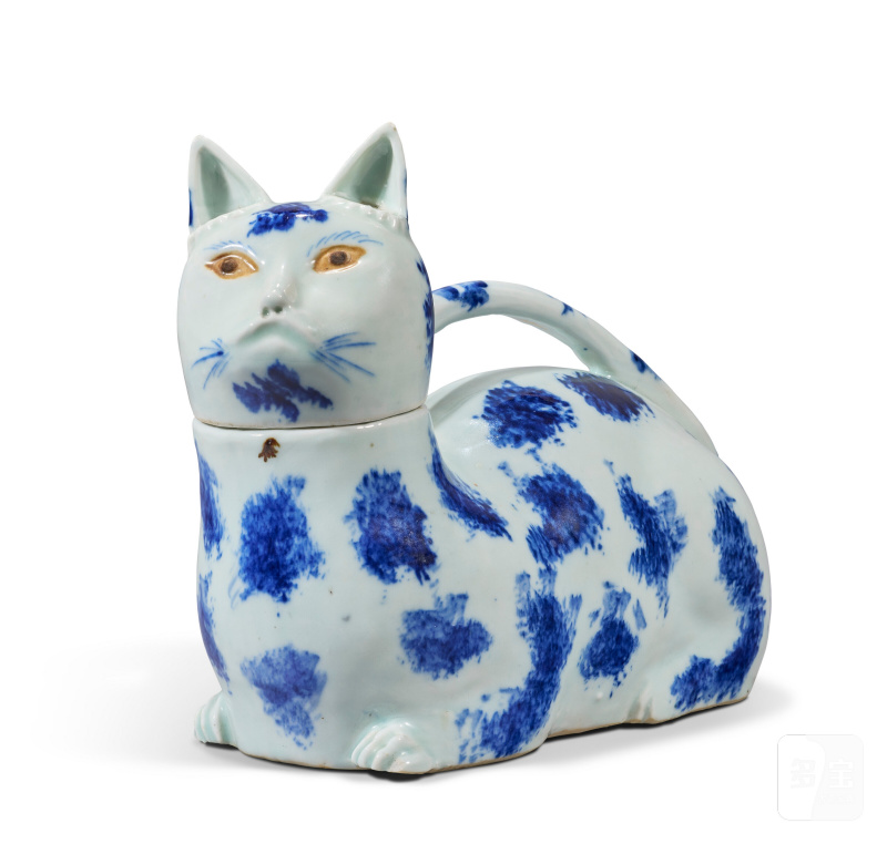 BOURDALOUE EN FORME DE CHAT EN PORCELAINE BLEU BLANC  CHINE, DYNASTIE QING, XVIIIE-XIXE SIÈCLE - 图2